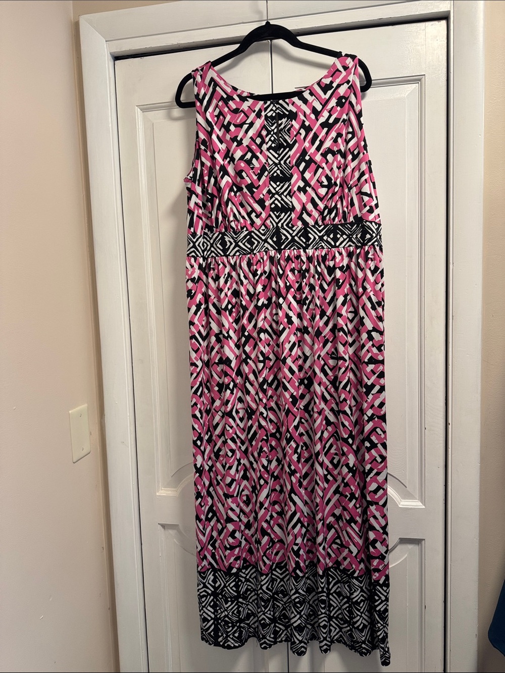 Ruby Rd. Pink Black White Geometric Maxi Dress
